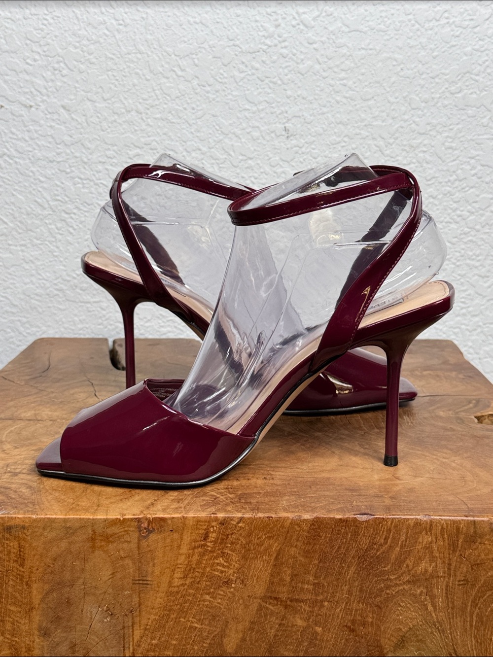 STEVE MADDEN LEESHA BURGUNDY PATENT ANKLE STRAP SQUARE TOE HEELS NWT SIZE 10 - Picture 8 of 14